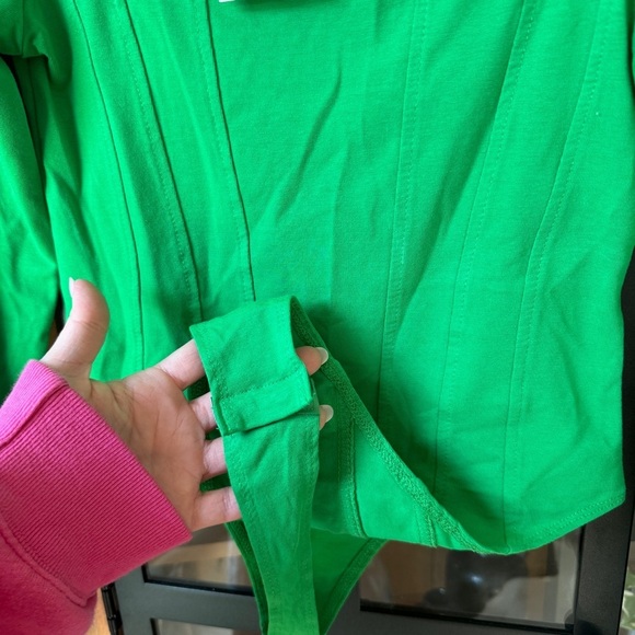 H&M Bodysuit kelly green square neck long sleeves corset thong top - Picture 3 of 4